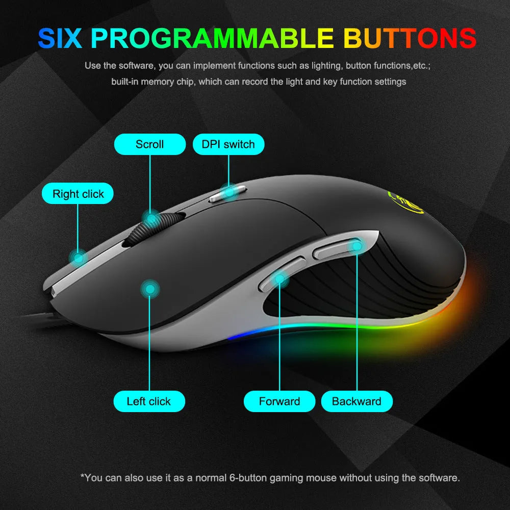LED Gaming Mouse 6400 DPI wired ergonomic with 7 buttons and scroll wheel