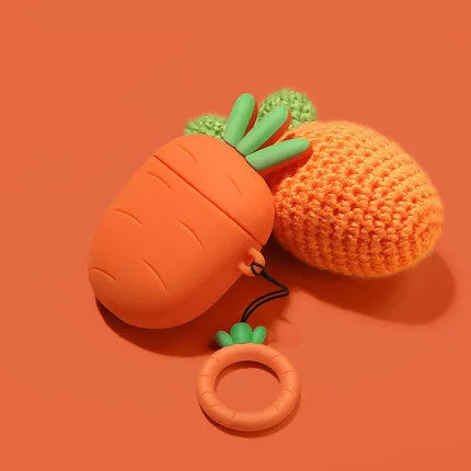 Orange carrot-shaped silicone protective cover for AirPods 1st and 2nd generation charging case