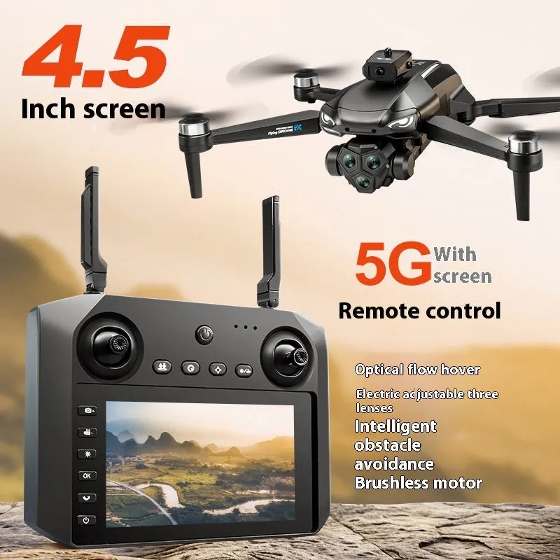 Brushless folding drone with 5G screen remote control, 4K camera, and colourful slide lights