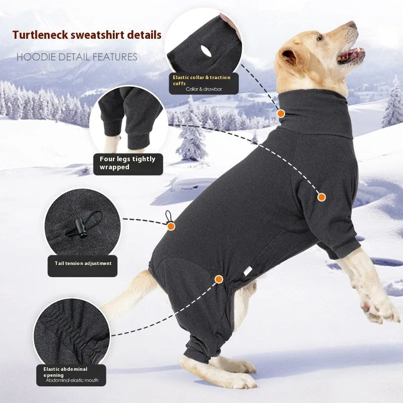 Four-legged polar fleece dog coat with high collar in dark grey or wine red