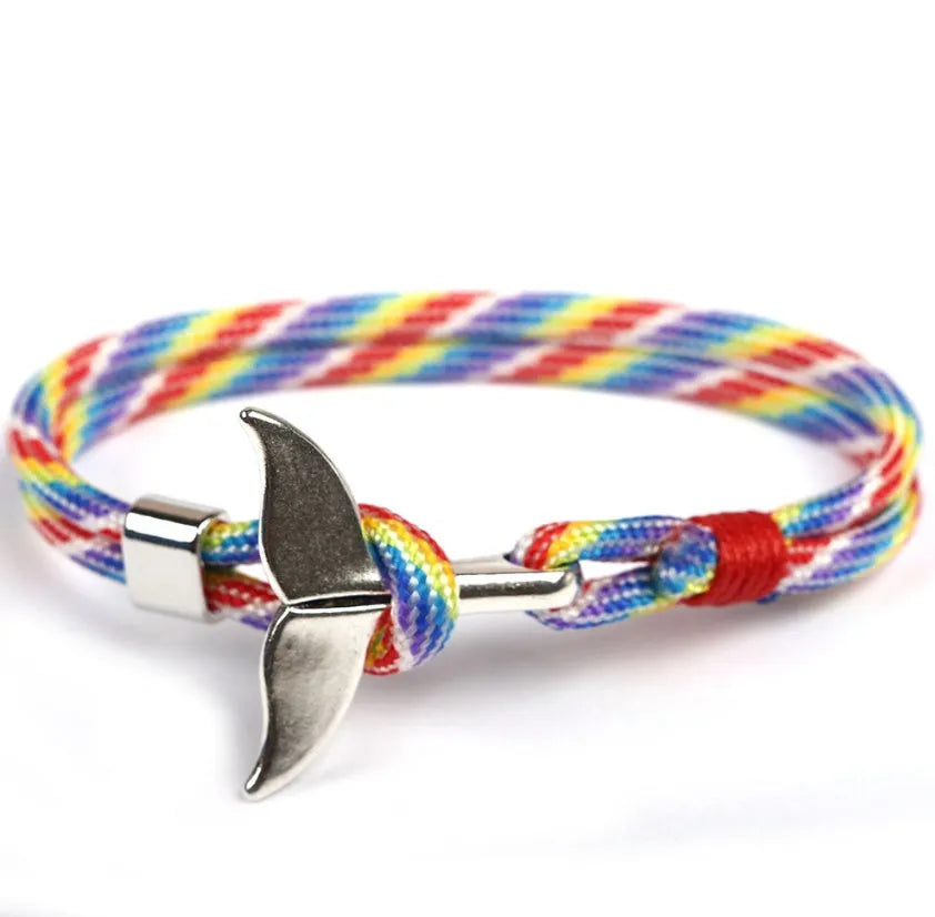 Whale tail umbrella rope handmade couple bracelet in alloy with 21cm length, black colour option