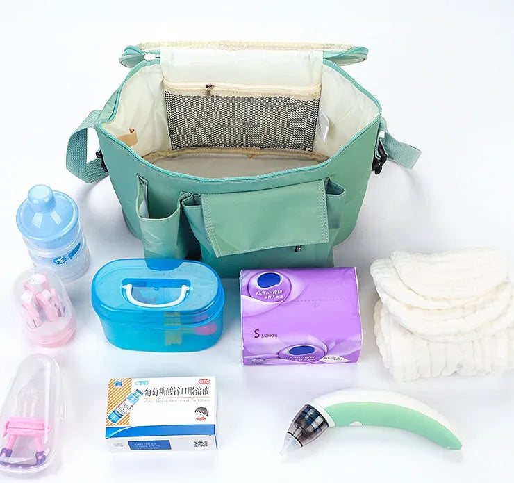 Large stroller storage bag in Oxford cloth with flower mushroom head style attached to pushchair handle