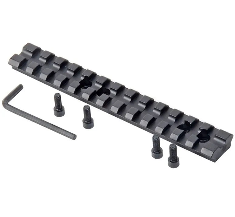 Black anodised aluminium Picatinny scope mount rail for shotgun with screws and Allen key