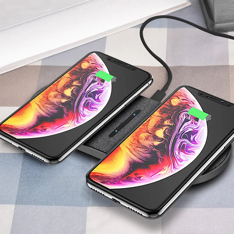 2 in 1 pair wireless charger black colour dual pad with indicator light and Type-C USB input