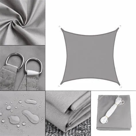 Blue polyester shade sail in curved square design measuring 3x4 metres