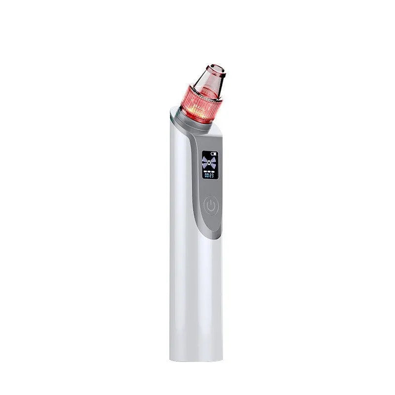 White ultrasonic vibration facial cleansing instrument with blackhead removal suction heads and 500MAH battery