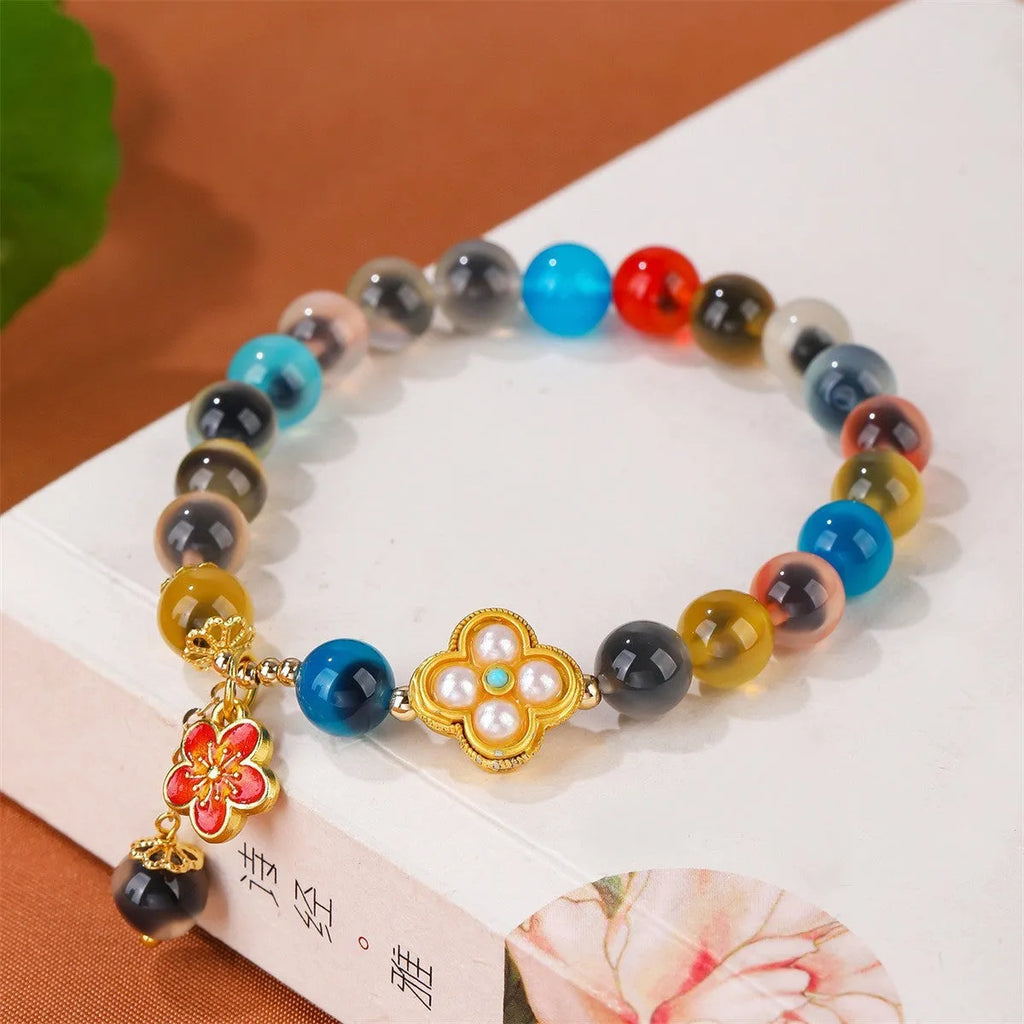 Sugar heart agate bracelet with retro minority design and adjustable closure