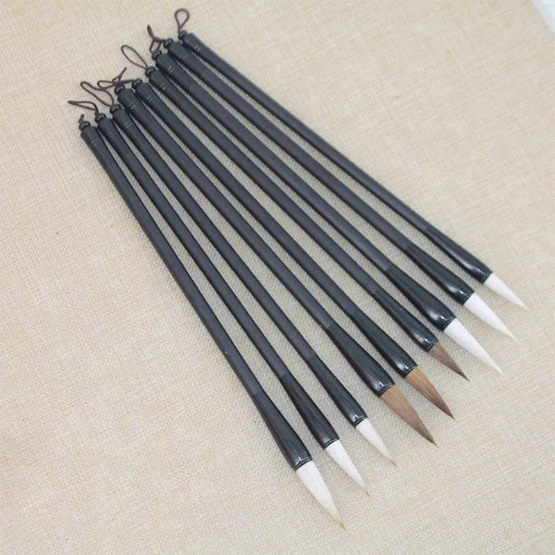 Student writing brush with steel barrel and traditional brush head, 23cm long