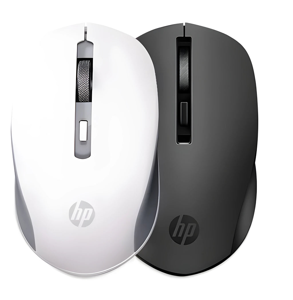 Silent wireless mouse in black with compact ergonomic shape and optical sensor
