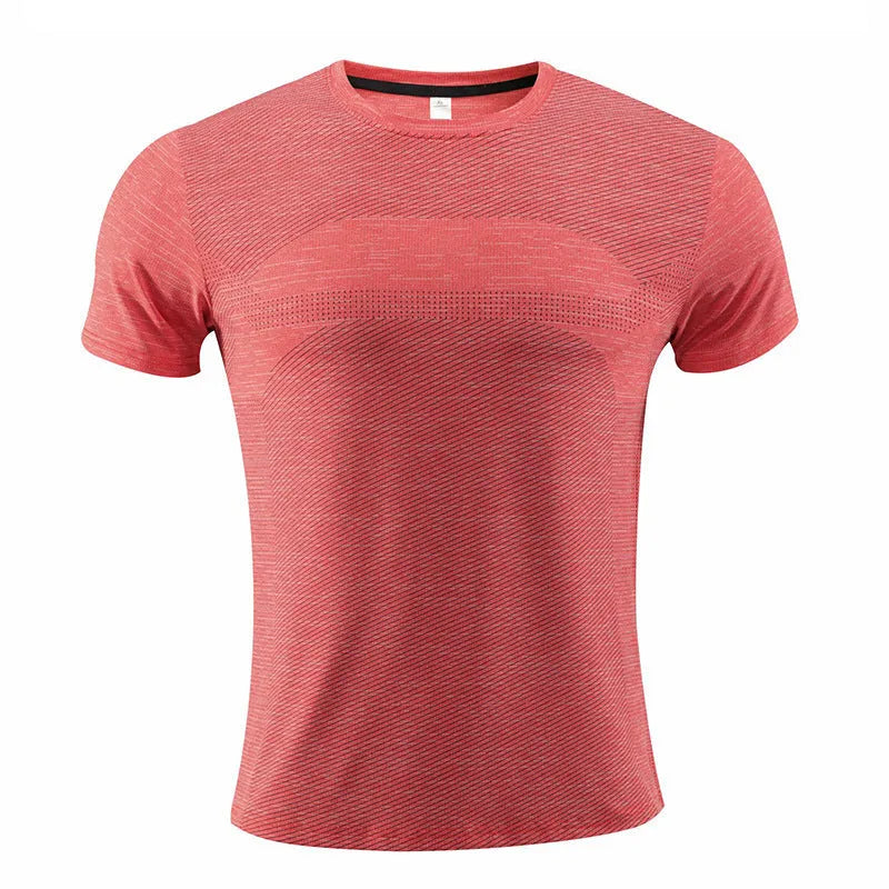 Men's short sleeve running t-shirt in polyester spandex fabric on a size chart