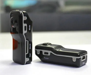 Mini HD MD80 mini DV camera in black with clip-on adapter and USB cable