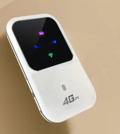 Portable 4G LTE WiFi router with black casing, built-in antenna, and 2400mAh rechargeable battery