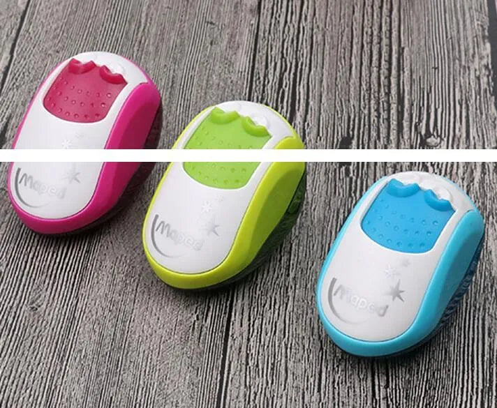 Double hole pencil sharpener with solid closed hole design, for normal and thick pencils, random colour