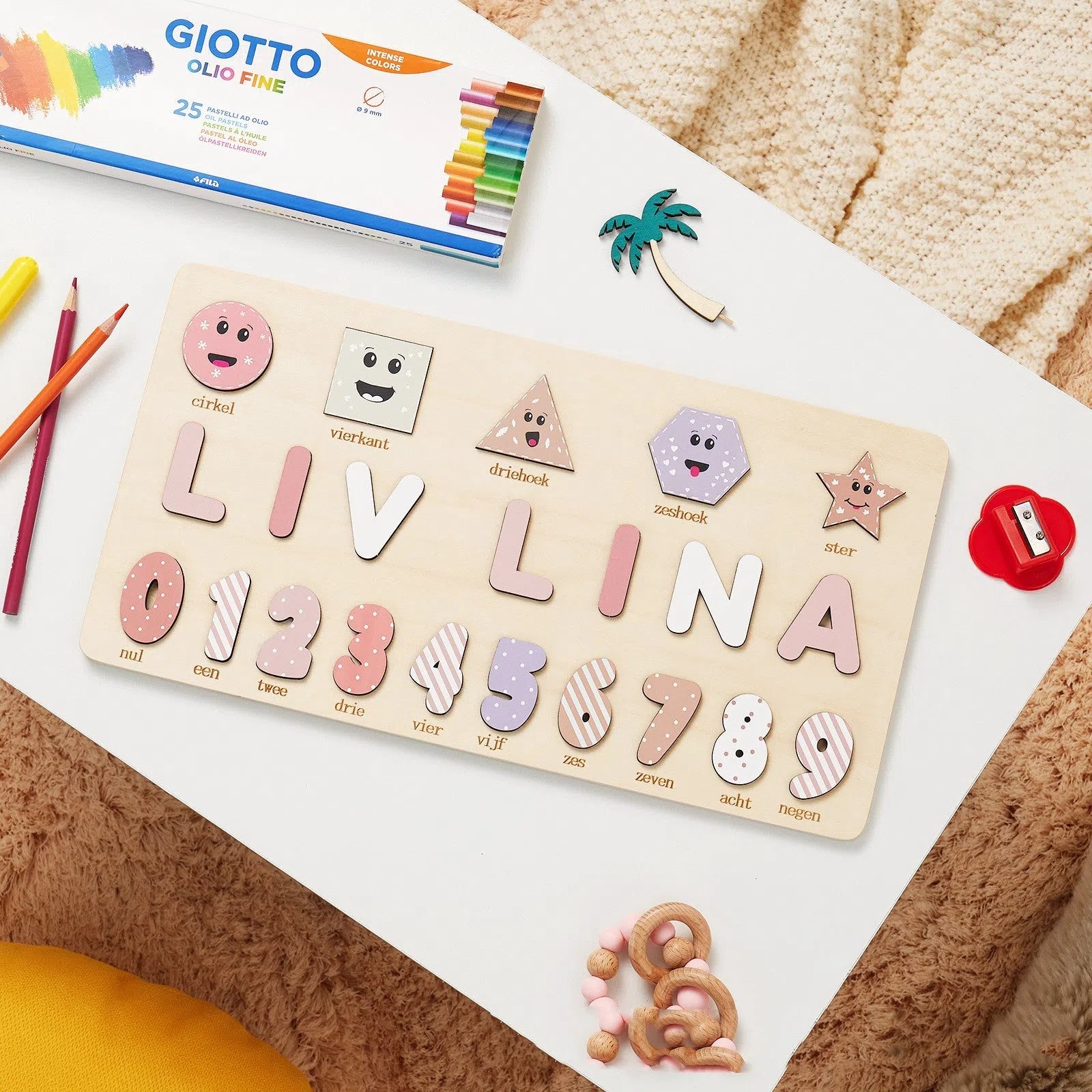 Wooden digital shape recognition hand holding puzzle board for infants, seven styles available, size 30x20 to 38x20 cm