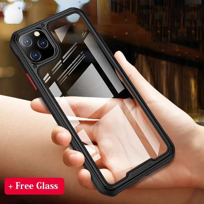 Transparent silicone iPhone 11 case showing six colour options with business style design