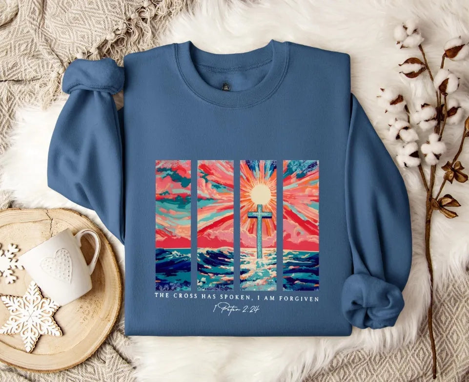 Blue plus size printed sweater with drop-shoulder sleeves and loose street fashion styling