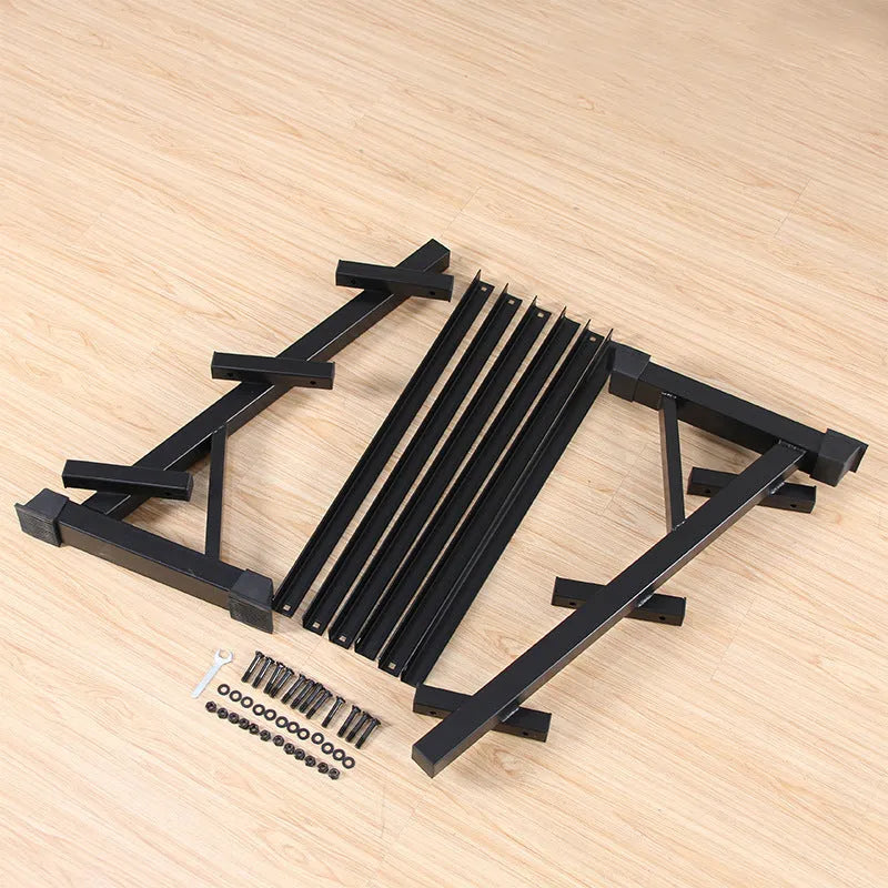 Three-layer black dumbbell rack with square tube and angle iron frame, 99x54x95cm