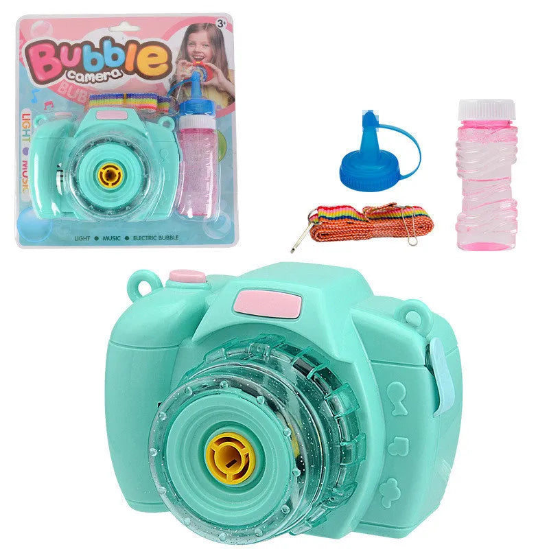 Camera-shaped automatic bubble machine with flashing lights in green colour