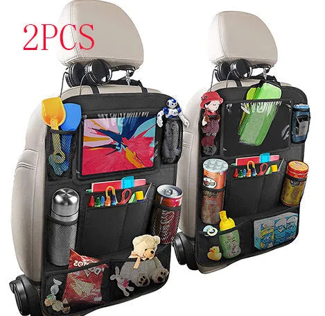Black Oxford fabric car seat back pocket storage bag measuring 61x41cm