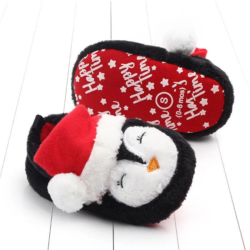 Christmas toddler shoes in Santa Claus colour – low top coral fleece with non-slip sole
