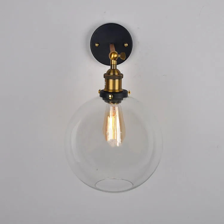 20cm round ball glass wall lamp with aluminium E27 lamp holder in amber, smoky gray or transparent