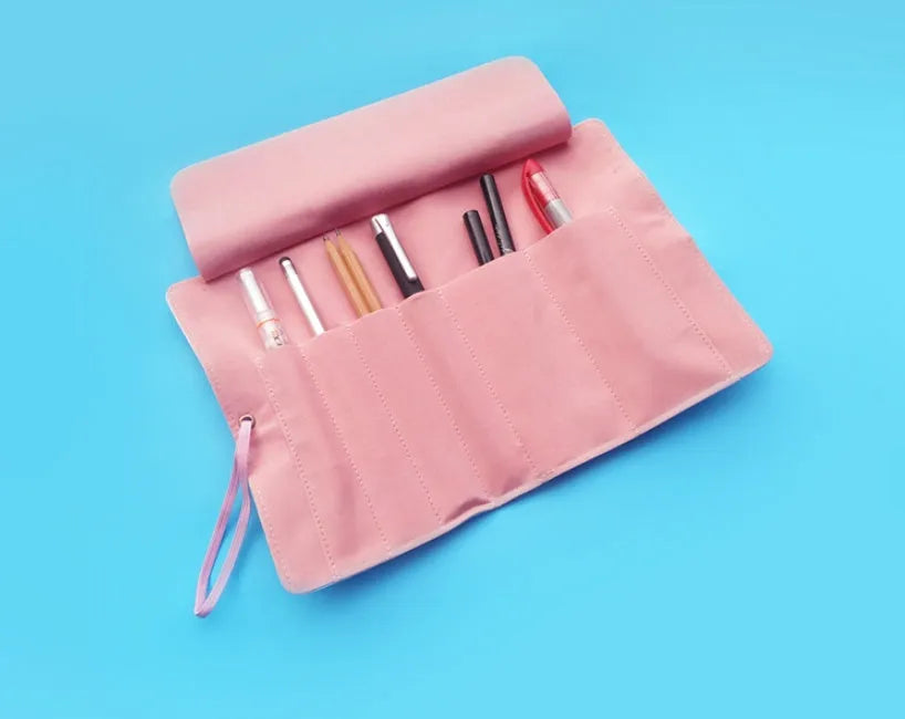 Student canvas stationery bag with BT21 full colour print, 19.5x29cm, open showing pens inside