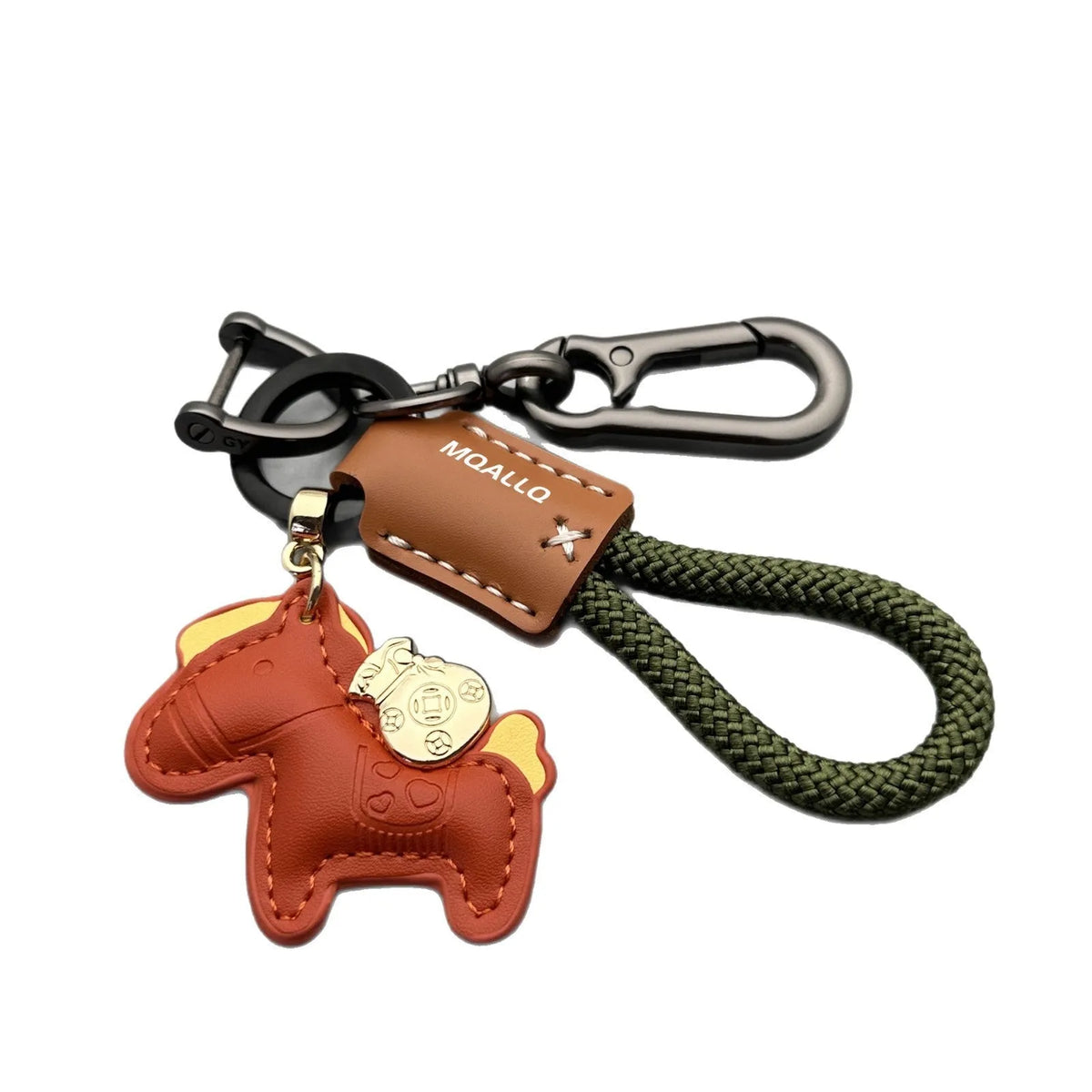 Handmade cowhide car key ring pendant with zinc alloy belt buckle and flanelle rope