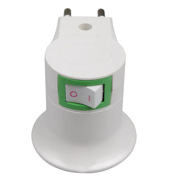 White bakelite E27 screw lamp holder with integrated UK three-pin plug and on/off switch