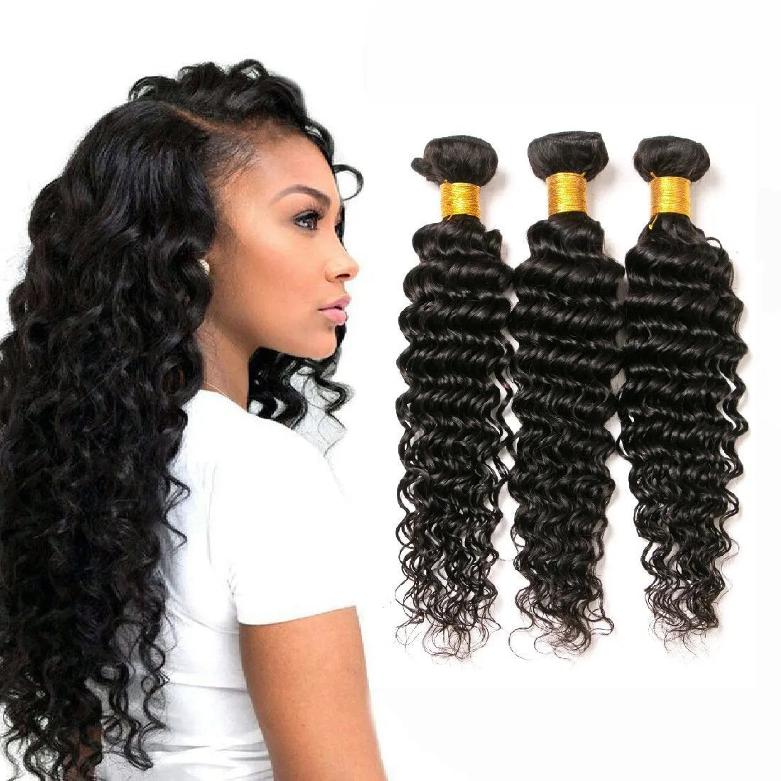 Real hair wig with natural curls in medium long length shown on a mannequin head