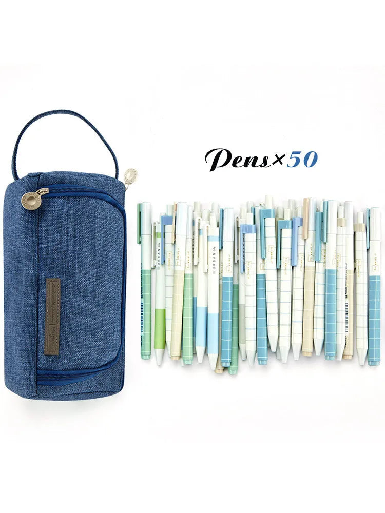 Canvas plaid pencil case with striped Korean style square shape