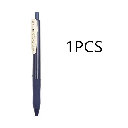 0.5mm bullet gel pen with press water mechanism in a retro style, showing colour options.