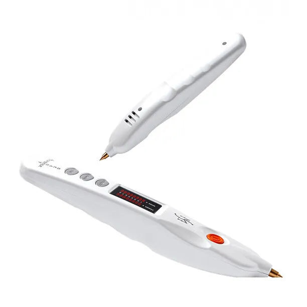 White beauty instrument facial massager with ABS plastic body and control buttons for gear selection