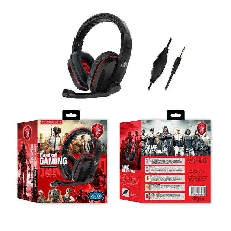 Black wired gaming computer headset with 1.2 metre cable and 6.3mm plug