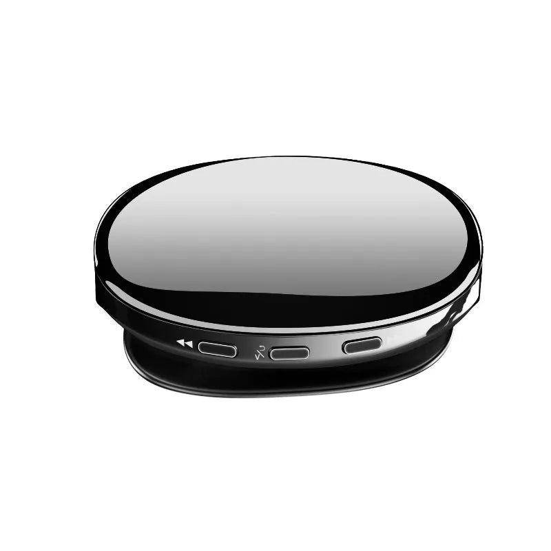 Blue Bluetooth MP4 music player with OLED screen showing menu, next to headphones.