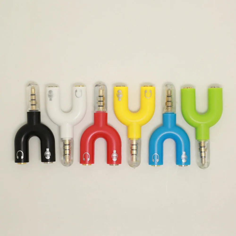 3.5mm audio splitter adapter with gold-plated connections in six colour options