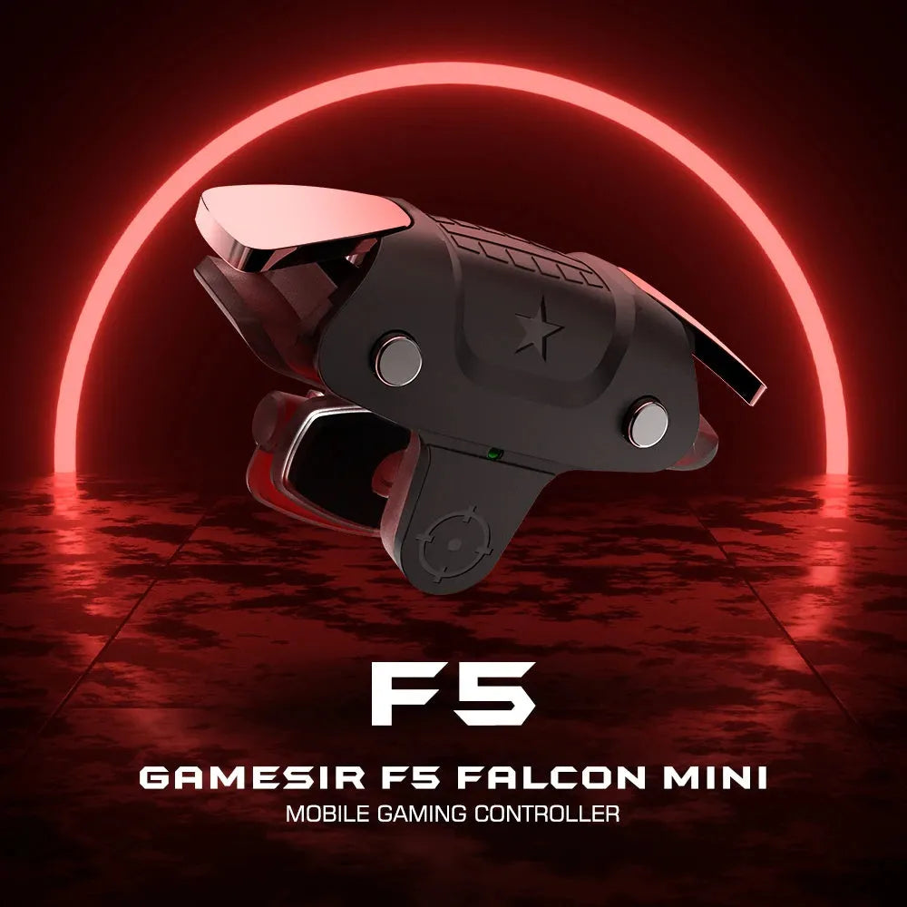 Black F5 USB game controller for mobile phones showing compact 5 cm handheld design.