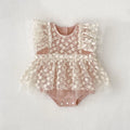 Baby girl mesh jumpsuit full moon romper in matte pink, short sleeves, cotton blend triangle style