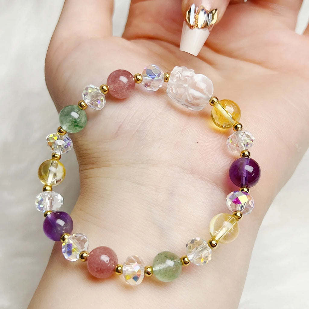 Women's crystal bracelet with manual crafted nine tail fox animal zodiac design