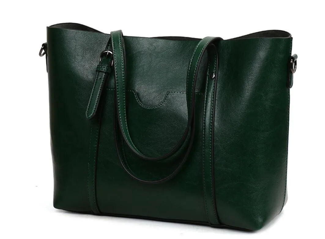Brown retro-style women's PU leather messenger bag with a top handle and long shoulder strap.