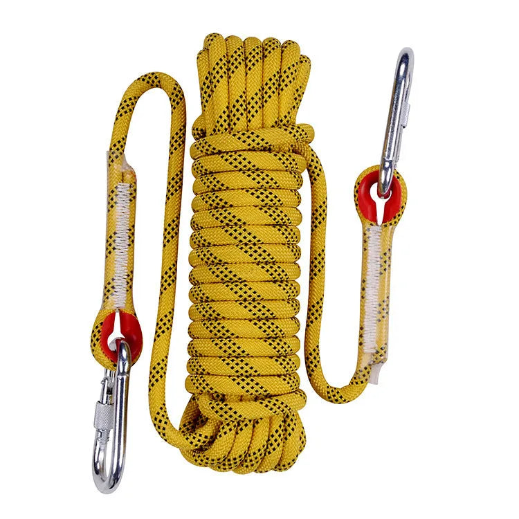 10m outdoor climbing rope with 10mm thickness in polyester sheath and silk core for safety use
