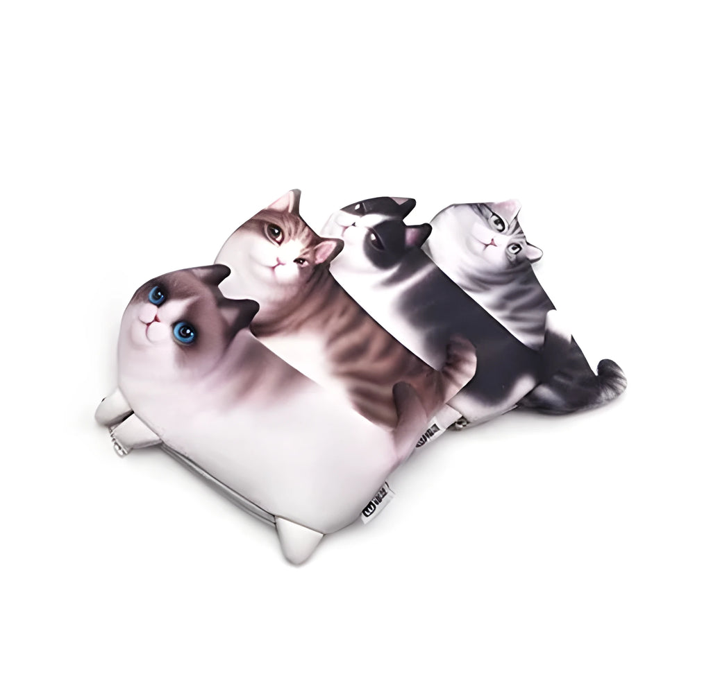 Cat face 3D printed travel organiser pouch with zip in grey colour