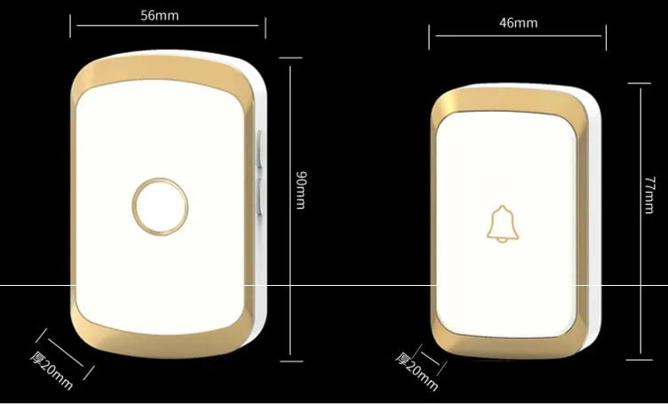 White wireless plug-in doorbell receiver and black push button transmitter with 300m range.