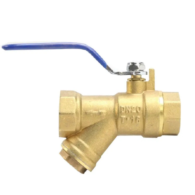Brass Y-strainer filter ball valve with threaded ends for DN20 and DN25 pipe connections.