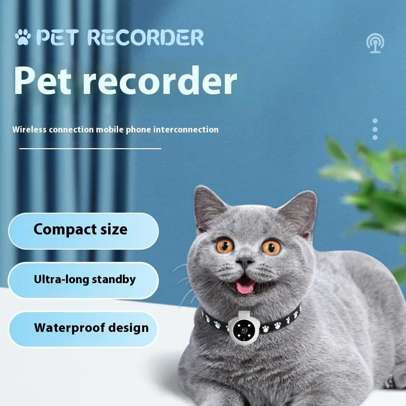 Pets Recorder pet tracker collar with GPS and 170° camera, lightweight and waterproof for dogs and cats