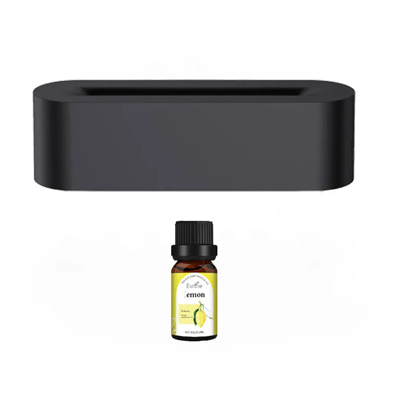 White square ultrasonic flame aroma diffuser and humidifier with LED light on a table.