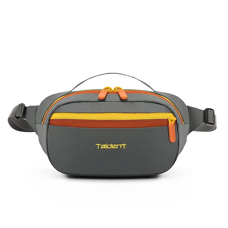 Nylon one-shoulder waist bag 2 litre dopamine colour with chain detail, outdoor leisure style