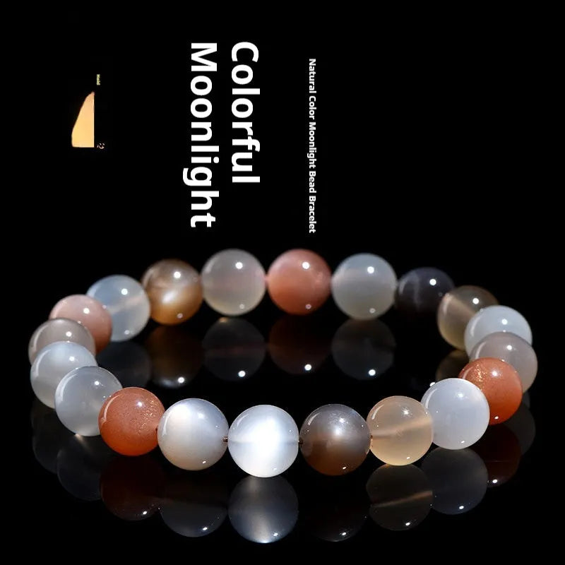 Natural colourful moonlight moonstone bracelet with 8mm beads in single circle design
