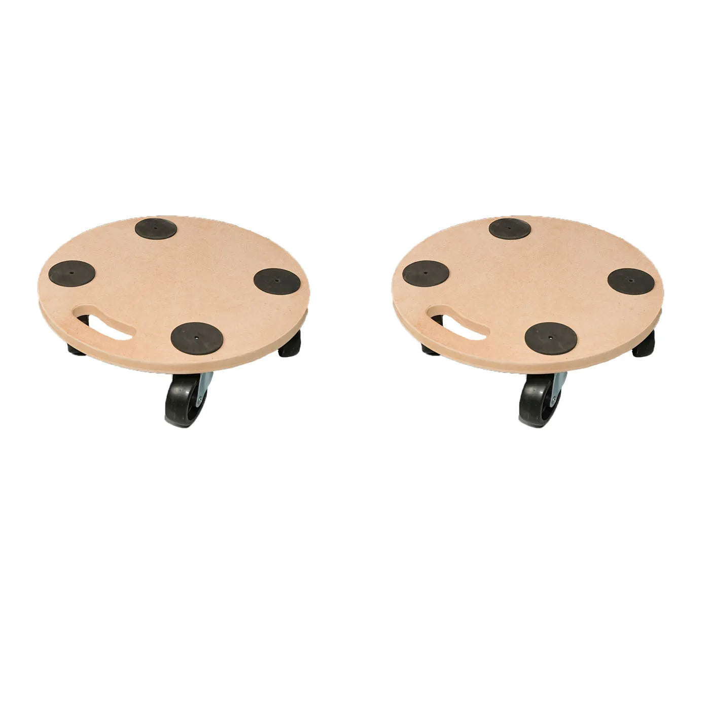 Two natural wood mobile carts with flat platforms and non-slip surfaces for moving heavy items