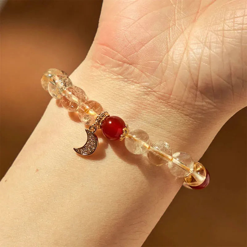Crystal bracelet with citrine red agate moon boom design for women