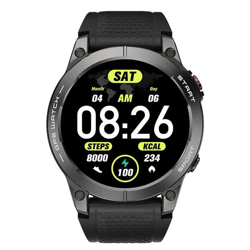 S53 black and orange outdoor GPS sports smart watch with touch screen on silicone strap